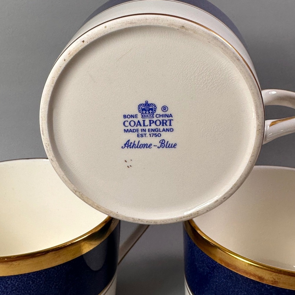 Coalport Athlone Blue‎ Bone China Coffee Cups Gold Trim England Set of 3 - Picture 3 of 11